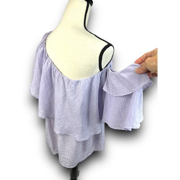Do + Be Off Shoulder Cropped Ruffle Blouse Lavender Top Spring Summer Size Small - Picture 4 of 6